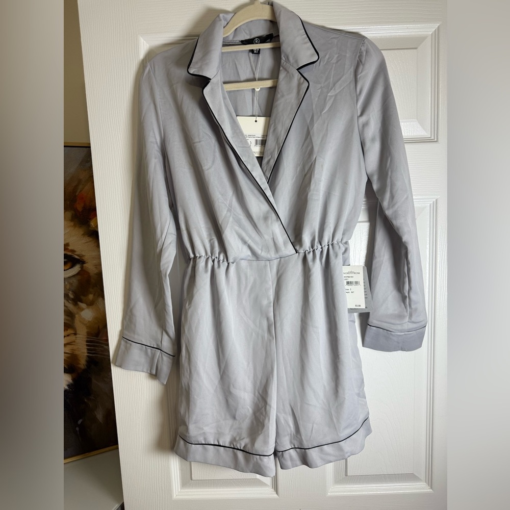 Missguided Light Gray Piped Silk Pajama Style Romper